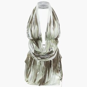 Tie Dye Destroyed Halter Top And Asymmetric Mini Skirt Set